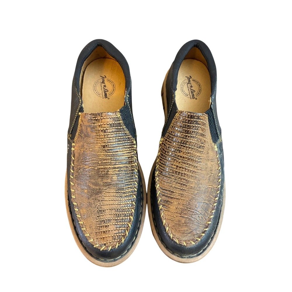 Tony Lama Magdalena Black Lizard Print Leather Loafers TLC513L Mens 8.5